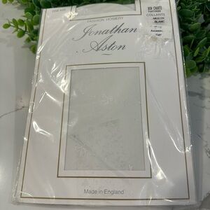 VTG Jonathan Aston designer hosiery nylons white bow  pattern ONE SIZE NIP